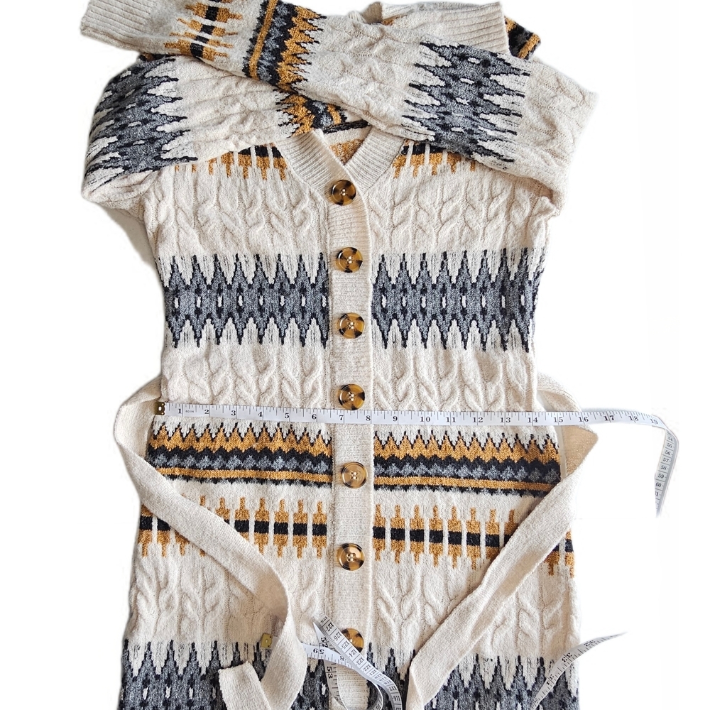 Lucky Brand Fair Isle Cardigan Knit Sweater Dress Aztec Geomteric Patterned - Picture 12 of 16